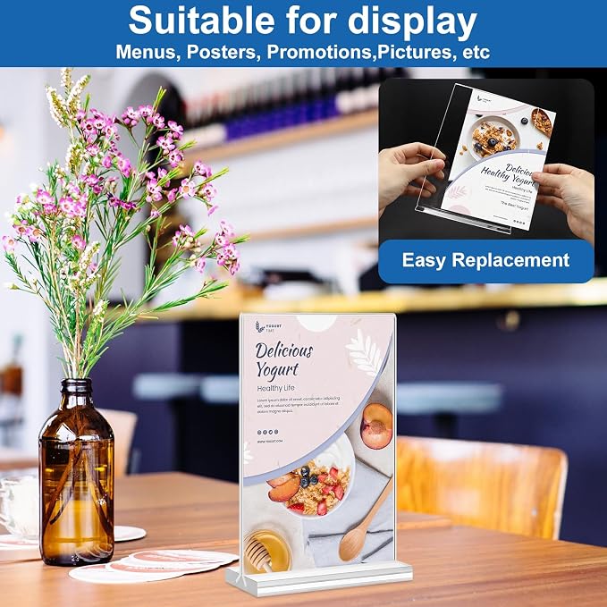 Acrylic Sign Holder 4x6, 20 Pack Clear Table Vertical Double Sided Table Menu - Image 2