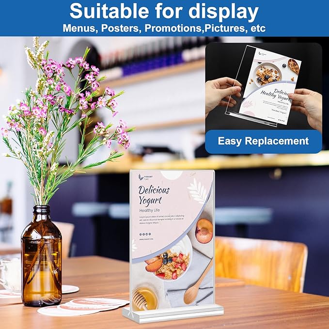Acrylic Sign Holder 5.5 x 8.5, 10 Pack Double-Sided Stand up Table Top Clear - Image 5