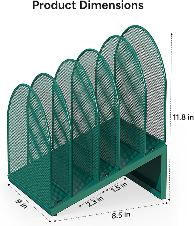 5-Section Desk File Organizer, Metal Mesh Folder Organizer - Image 4