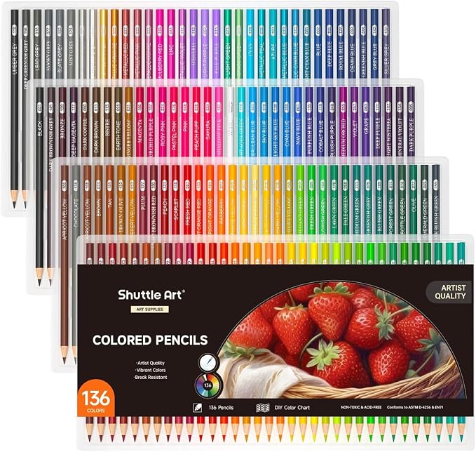 Shuttle Art 136 Color Pencils for Adult Coloring Book, Soft Core Colored by ShuttleArt