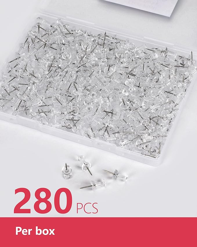 PAPERPAL 280 Clear Push Pins for Cork Board, Pushpins for Office School & - Image 3