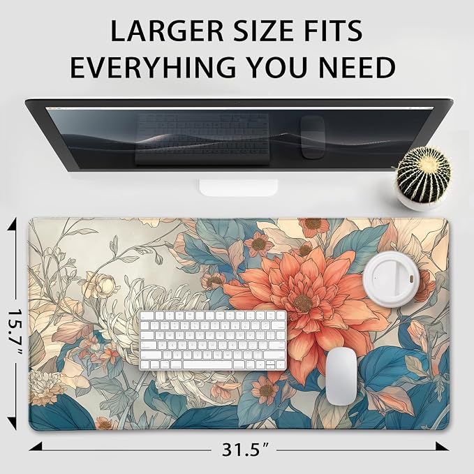 Japanese Minimalist Floral Large Gaming Mouse Pad 31.5"x15.7"｜ Aesthetic Flower - Image 4