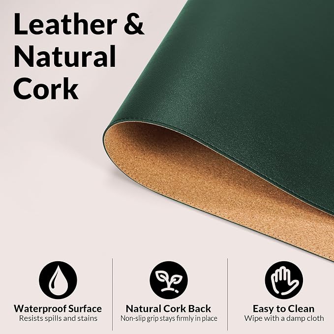 AFIING Cork Desk Mat, Dark Green, 23.6" x 13.7", Desk Pad Protector | - Image 3
