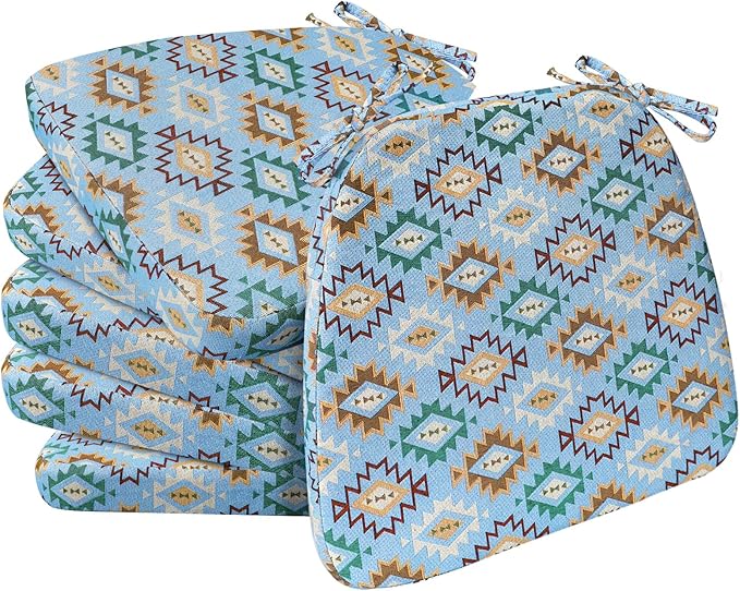AAAAAcessories D-Shaped Chair Cushions, Machine-Washable Cover, Geometric Blue by AAAAAcessories