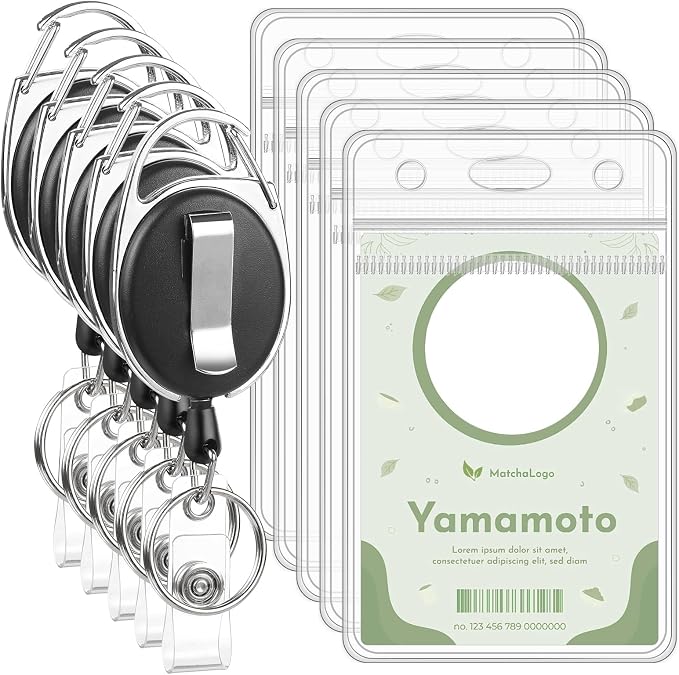 5 Pack ID Badge Holder with Badge Reels Retractable Clip Heavy Duty Vertical by BESARME