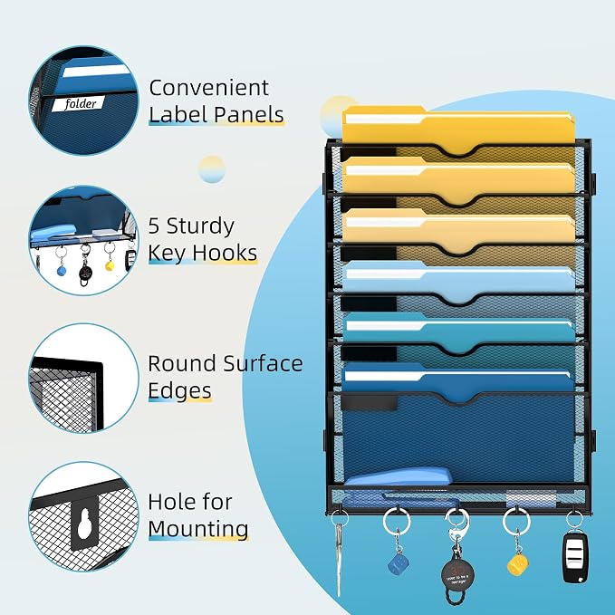 SUPEASY 7-Tier Mesh Wall File Holder, Hanging Wall File Organizer, Office - Image 5