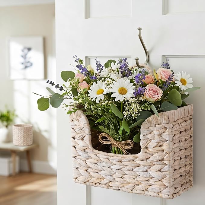 Set of 2 Magazine Holder Wall Basket Water Hyacinth Woven Mail Organizer - Image 4