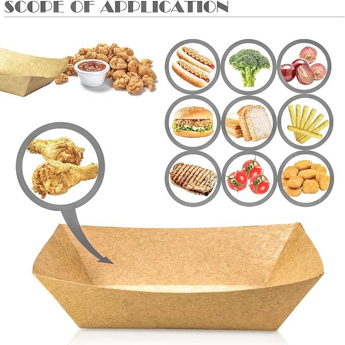 100 Pack 2lb Paper Food Trays, Heavy-Duty Paper Food Boat Disposable Serving - Image 4