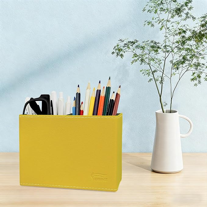 Pen Pencil Holder Cup Container PU Leather Desk Organizer Stand Decor Brush - Image 2