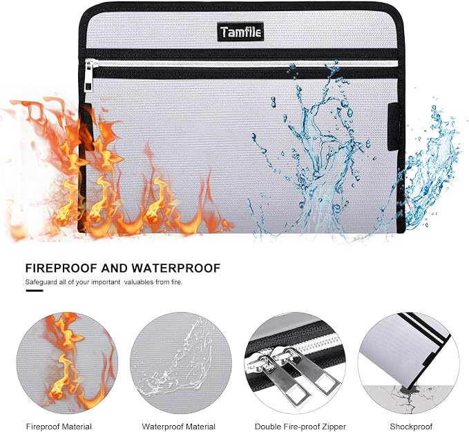 Fireproof Safe Waterproof Accordion File Bag Folder Expanding Filing Folder - Image 3