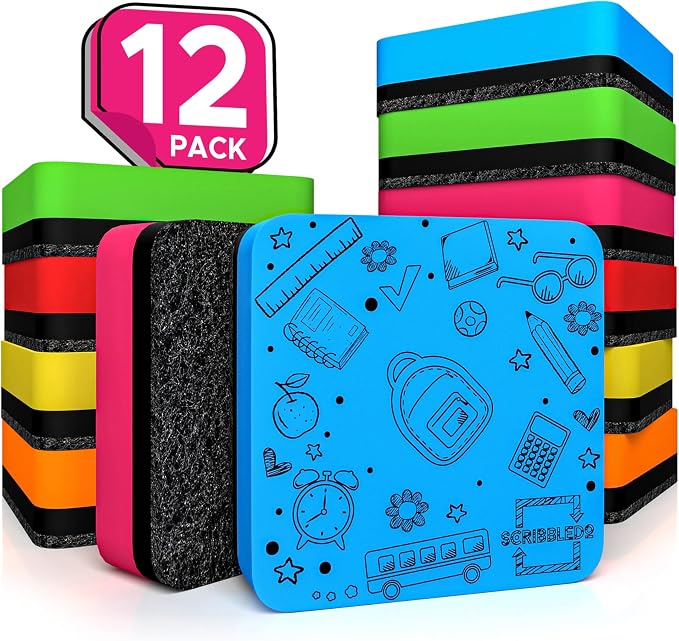 12 Pack Dry Erase Erasers Assorted Colors Magnetic Whiteboard Erasers - Image 8