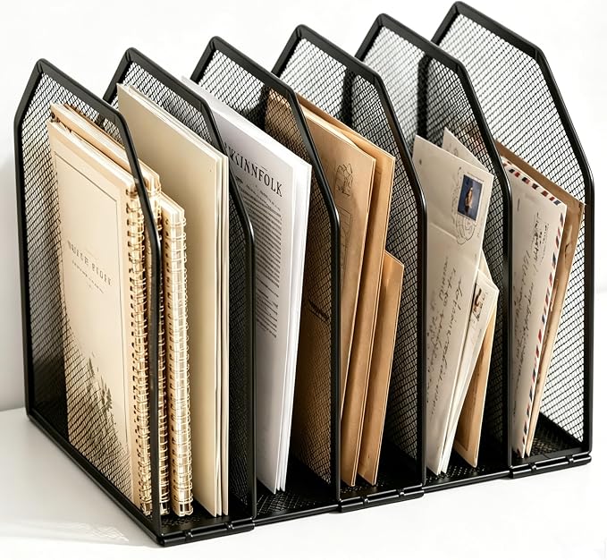 5-Section Mesh Desktop File Sorter Organizer, Adjustable File Organizer by QRZLP