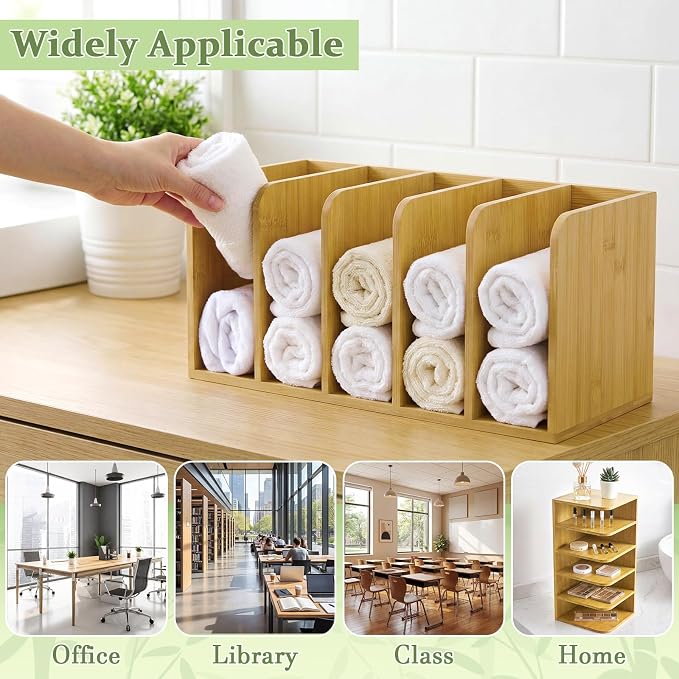 Novabright 5-Slot Bamboo Wooden Magazine File Holder Desk Organizer, 5 Vertical - Image 6