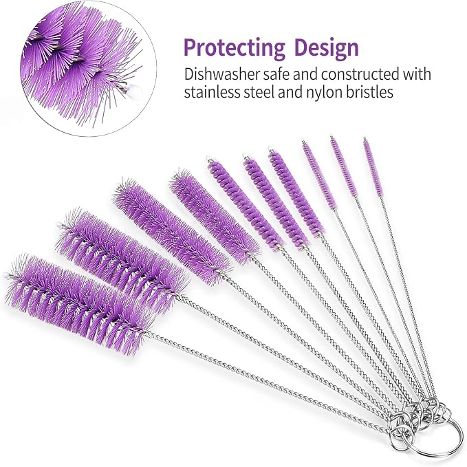 CiaraQ Bottle Cleaning Brushes, 8 Inch Nylon Tube Brush Set | Purple Cleaner - Image 4