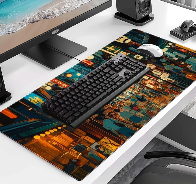 Cute Japanese Street Keyboard Desk Mat, Tokyo Night View Computer Mouse Mat | - Image 3