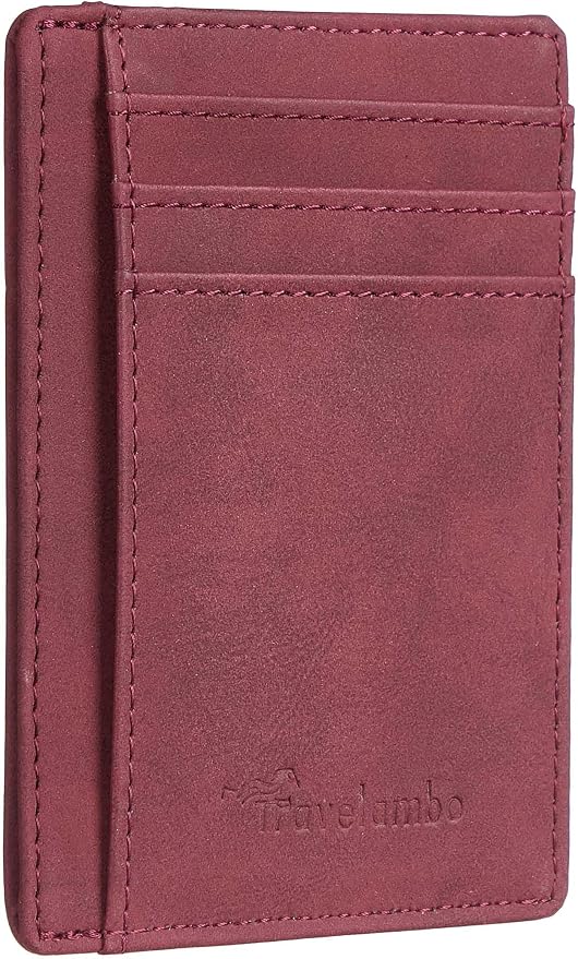 Travelambo Slim Wallet Front Pocket Minimalist Leather RFID Blocking Medium Size by Travelambo