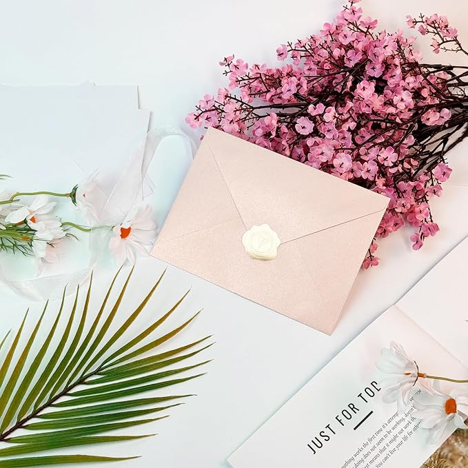YINUOYOUJIA 50 PCS Pearl Brush Pink Envelopes A7, 5 x 7 Brush Pink Shimmer - Image 6