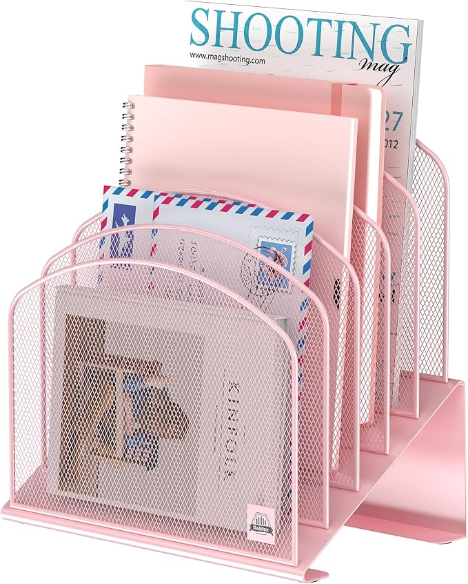 Delifox Inclined Desk File Organizer, Vertical File Folder Holder Stand Metal by Delifox