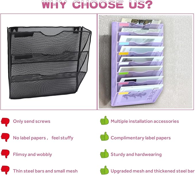 8 Pockets Mesh Wall File Holder Organizer Office Hanging File Folder Magazine - Image 4