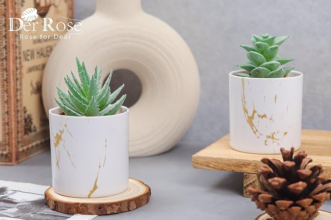 Der Rose Set of 2 Succulents Plants Artificial Mini Fake Succulents Plants - Image 5