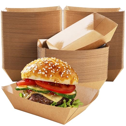 DEAYOU 250 Pack Paper Food Boats, 2 LB Kraft Food Trays Disposable, Grease by DEAYOU