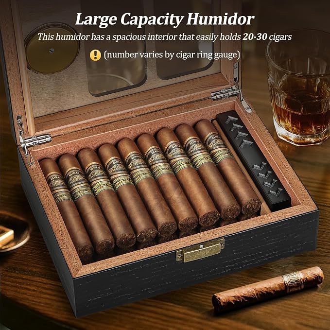 Cigar Humidor, Glass Top Cedar Cigar Case, Cigar Box - Image 3