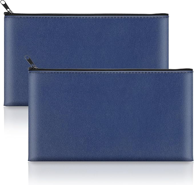 2 Pack Money Bags with Zipper, 11x6.1 Inch PU Leather Cash Pouch, Secure Bank by Hoiny
