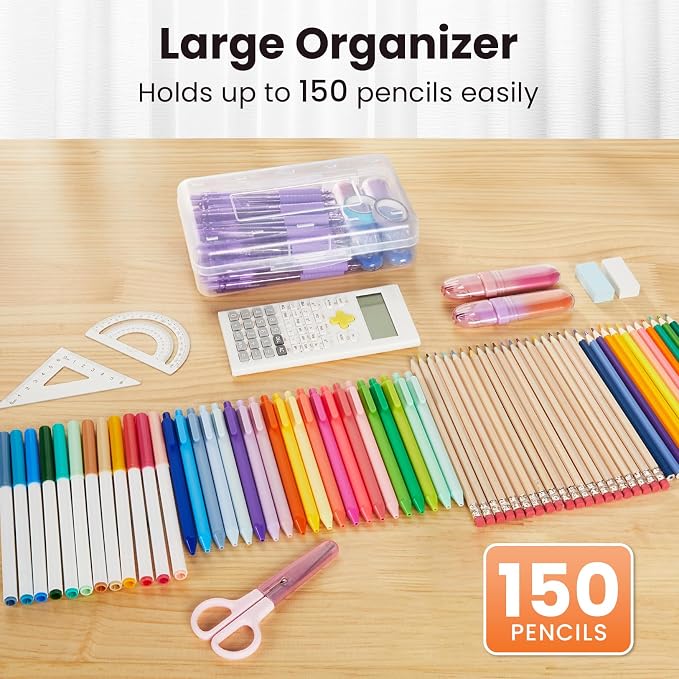 Sooez Plastic Pencil Case Box 6 Pack, Colored Large Craft Storage Bulk - Image 2