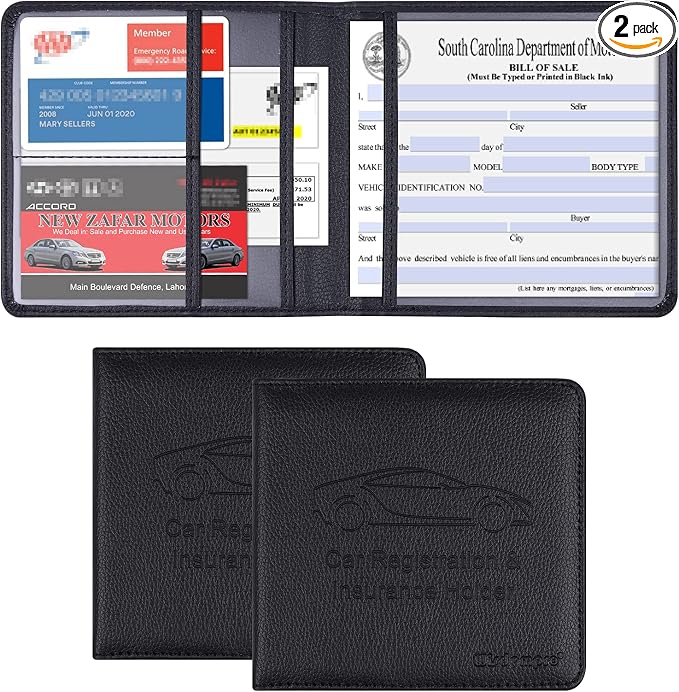 Wisdompro Car Registration and Insurance Card Holder 2 Pack PU Leather Vehicle by Wisdompro