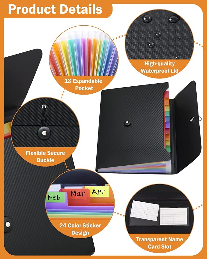Cesil 2Pcs Accordian File Organizer Expanding File Folder, 13 Pockets File - Image 3