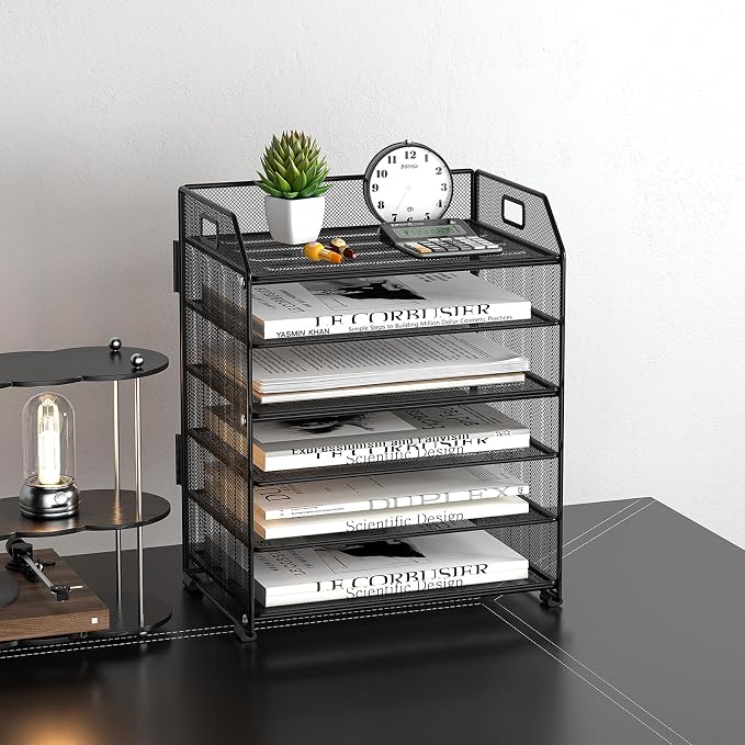 6 Tier Paper Organizer Letter Tray, Metal Mesh Paper Tray Organizer - Image 2