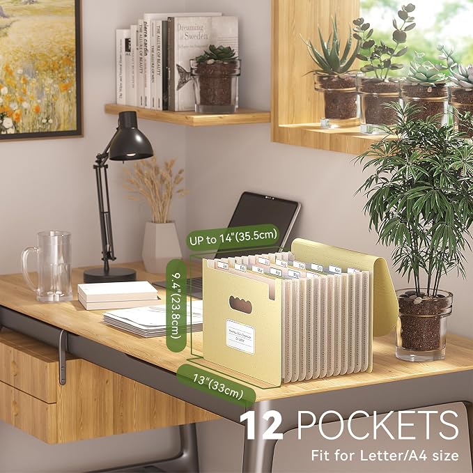 EcoStash Accordion File Organizer, 12-Pocket Wheat Straw Expanding File Folder - Image 2