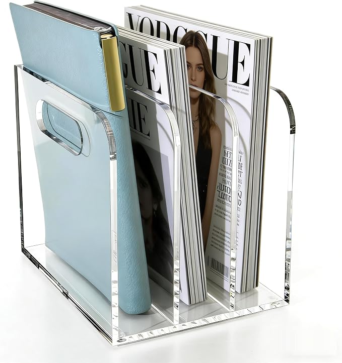 Acrylic Magazine File Holder, 3 Vertical Compartments Desk Document Sorter by Unknown