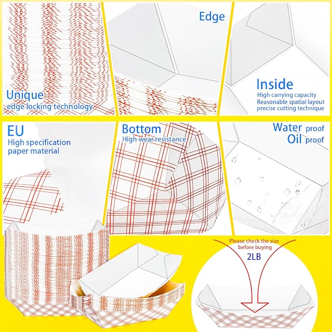 160 Pack Checkered 2Lb Paper Food Boat Trays Disposable Paper Boats Containers - Image 3