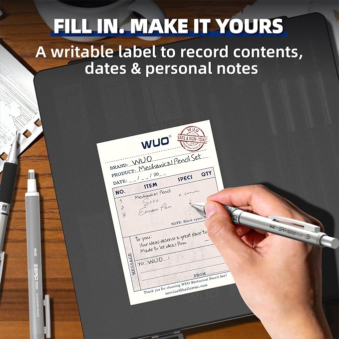 WUO 0.5mm Mechanical Pencil Set, 1 Eraser Pen, 12 Eraser Refills, Storage Case - Image 10