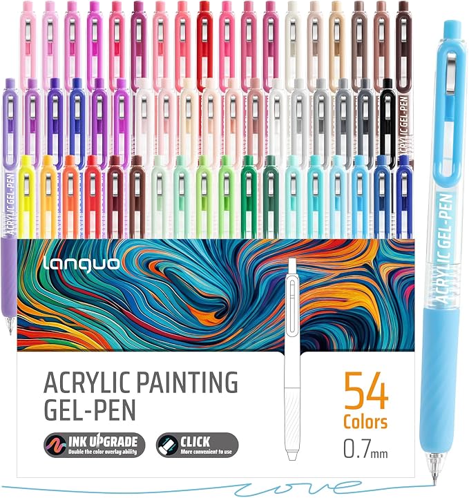 Acrylic Gel Pens For Coloring, 54 Colors Retractable Colored Pens for Black by Joyask