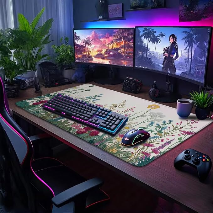 Wildflower Garden Large Gaming Mouse Pad 31.5"x15.7"｜ XXL Desk Mat, Non-Slip - Image 3