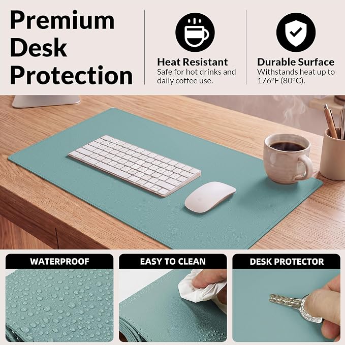 AFIING Leather Desk pad Protector, Light Blue, 35.4" x 17" | Dual-Sided Cork & - Image 4