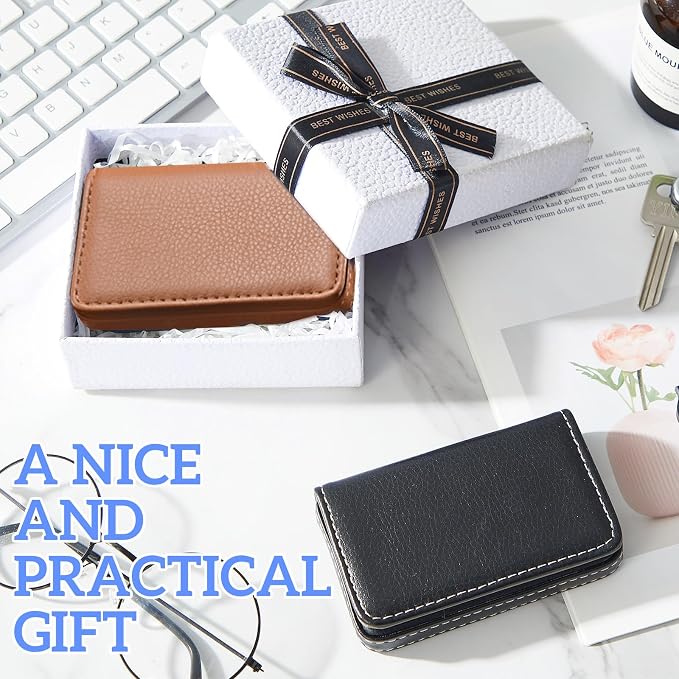 Outus 2 Pcs Business Card Holder, PU Leather Business Card Case Pocket Wallet - Image 7