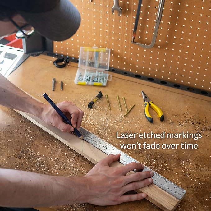 Breman Precision Metal Ruler 36 Inch Cork Back – Stainless Steel Straight Edge - Image 5
