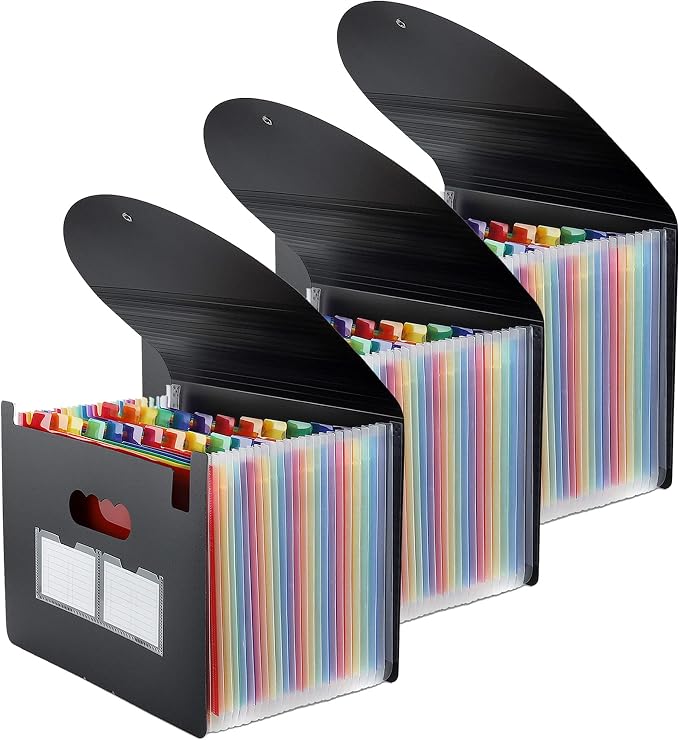 3 Pack Expanding File Folder, 24 Pocket Accordian File Organizer A4 Letter Size by MAIMIS