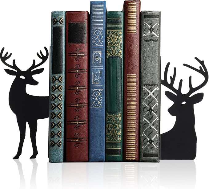 Geelin Reindeer Metal Bookends Set of 2 Black Reindeer Head Christmas Book Ends by Geelin
