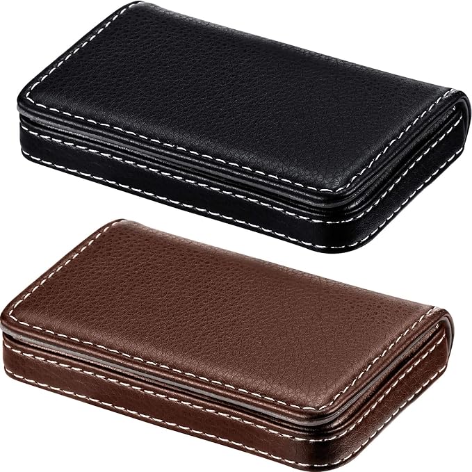 Outus 2 Pcs Business Card Holder, PU Leather Business Card Case Pocket Wallet by Outus
