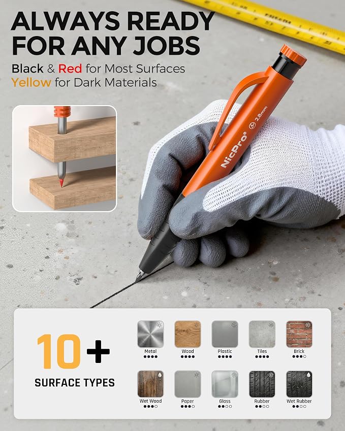 Nicpro Carpenter Pencils with Sharpener & Finger Grip, Mechanical Pencil Set - Image 5