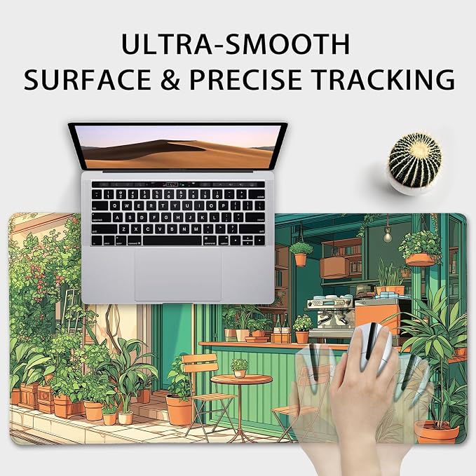 Japanese Coffee Shop Large Gaming Mouse Pad 31.5"x15.7"｜ Green Plant XXL Desk - Image 5