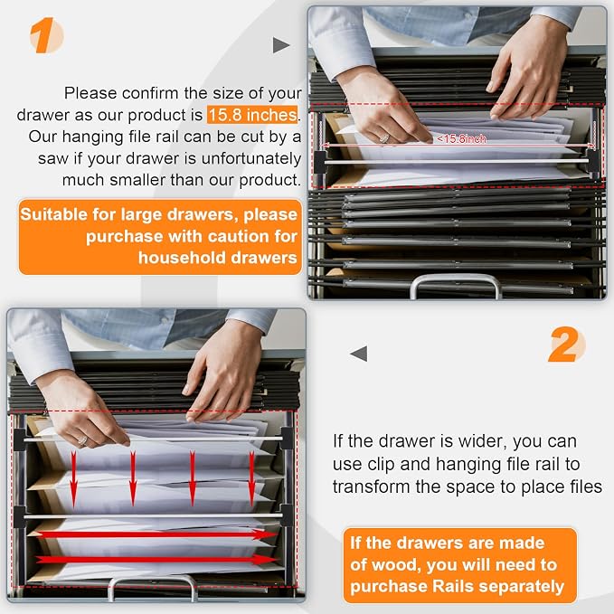 Epakh 12 Pcs Metal Adjustable File Cabinet Rails Set Include 8 Hanging Divider - Image 4