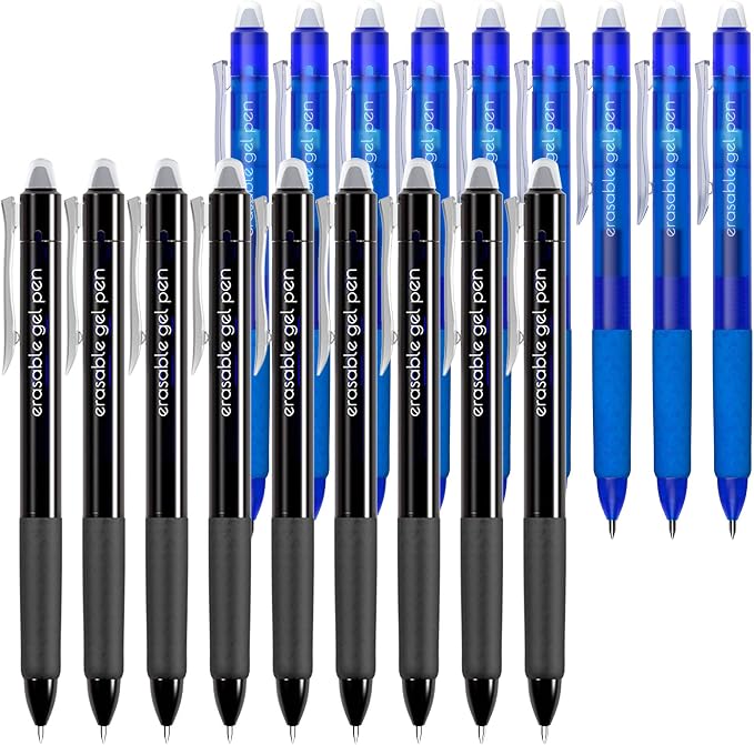 Vanstek 18 Pack Retractable Erasable Gel Pens Clicker, 9 Black & 9 Blue by Vanstek