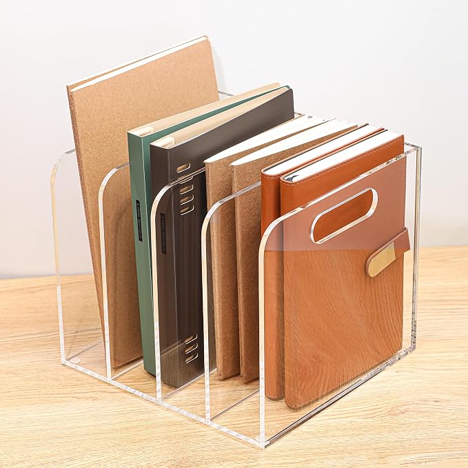 4 Vertical Compartments Clear Acrylic Magazine & File Holder – Multipurpose - Image 9
