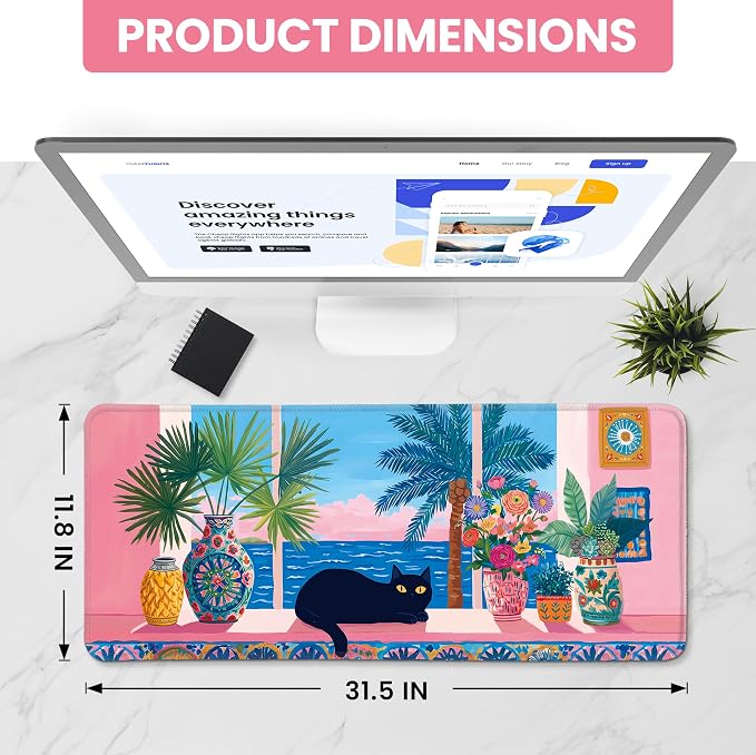 Aesthetic Desk Mat, Cute Quiet Cat Desk Pad Protector - Image 2