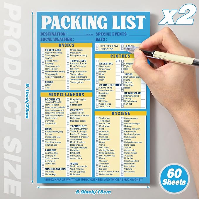Eaasty 2 Pcs 120 Sheets Travel Packing List 6 x 9 Packing List Checklist - Image 2